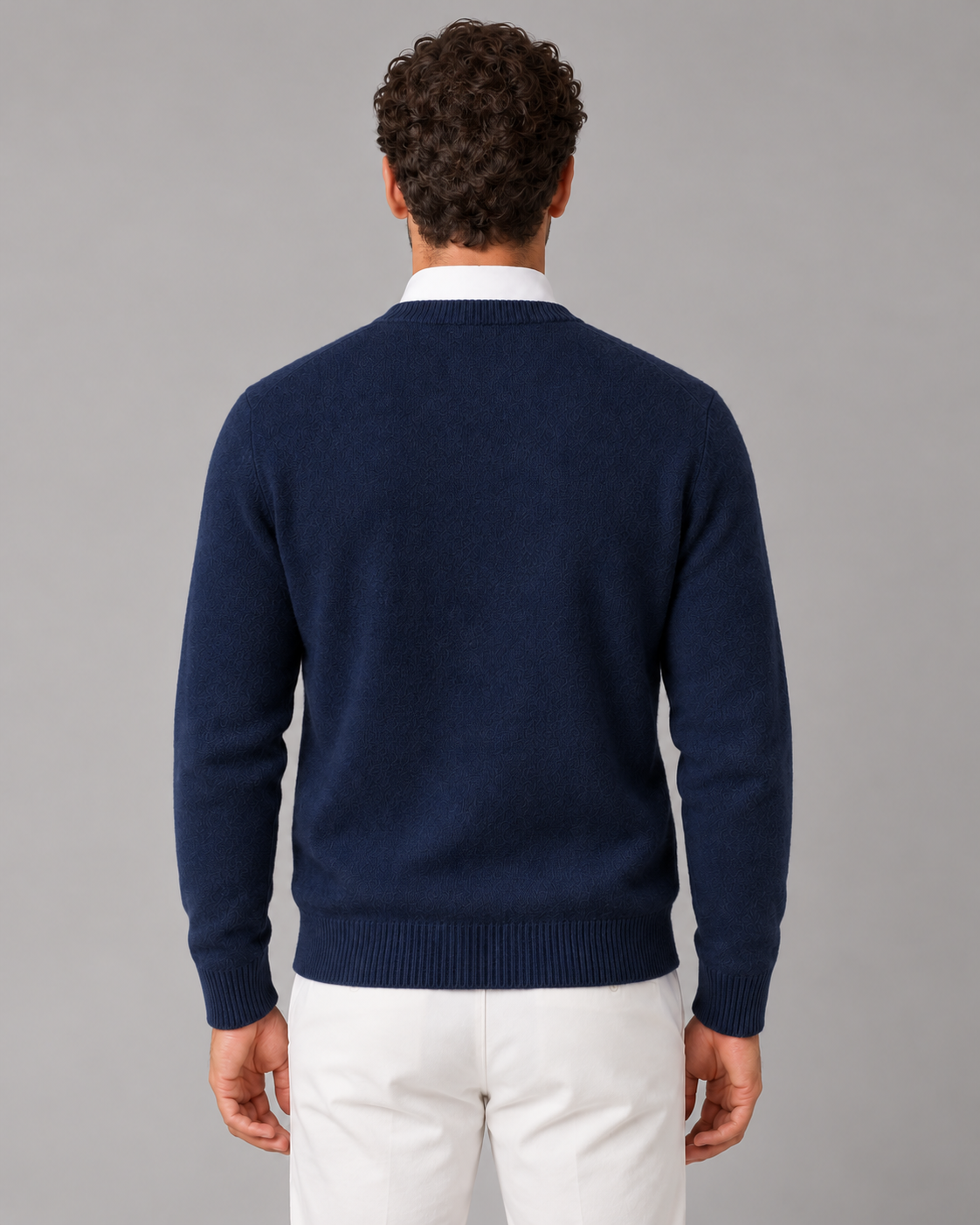 Men's Cashmere Crew-Neck Knit Sweater – Regular Fit & Ribbed Trims