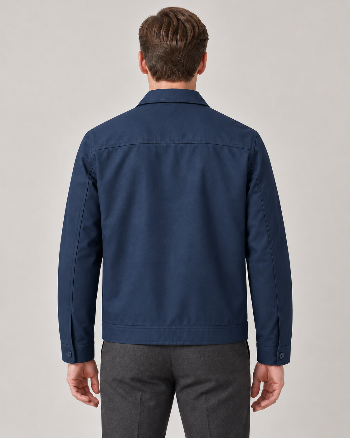Men’s Lightweight Zip Jacket with Point Collar and Checked Lining