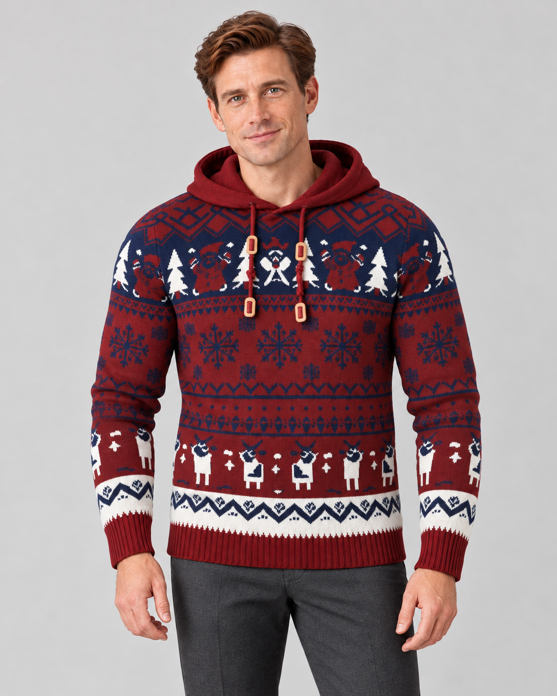Men’s Christmas Jumper With Hood And Reindeer