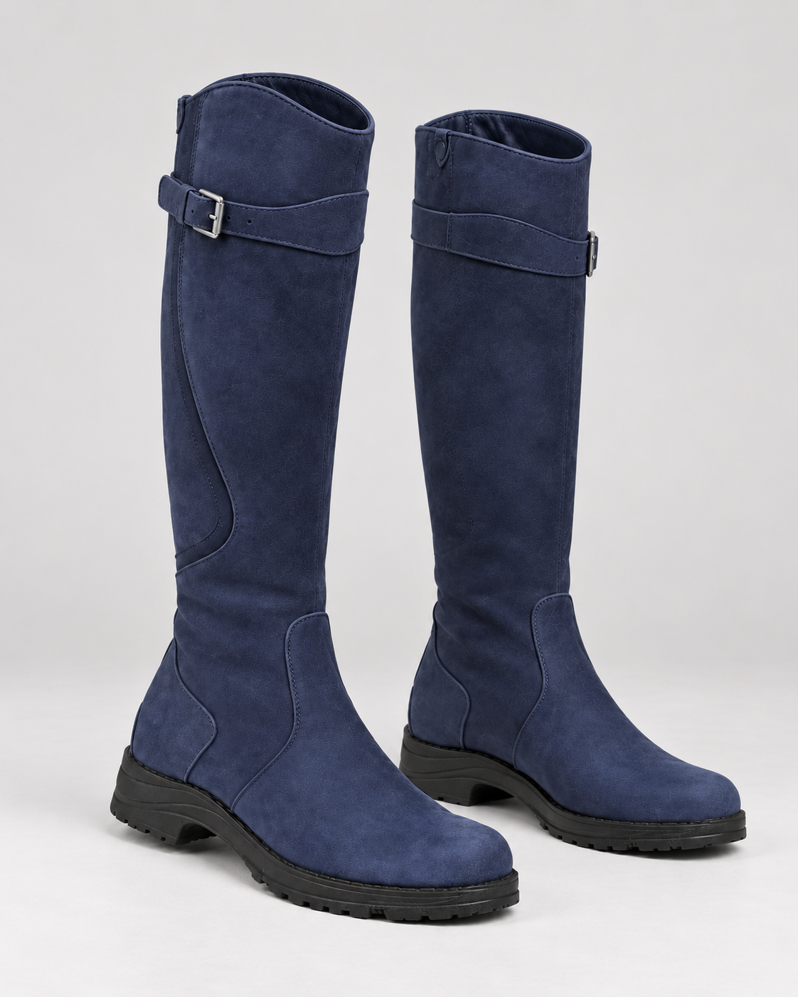 Women's Waterproof Leather Knee-High Boots – Buckle Strap