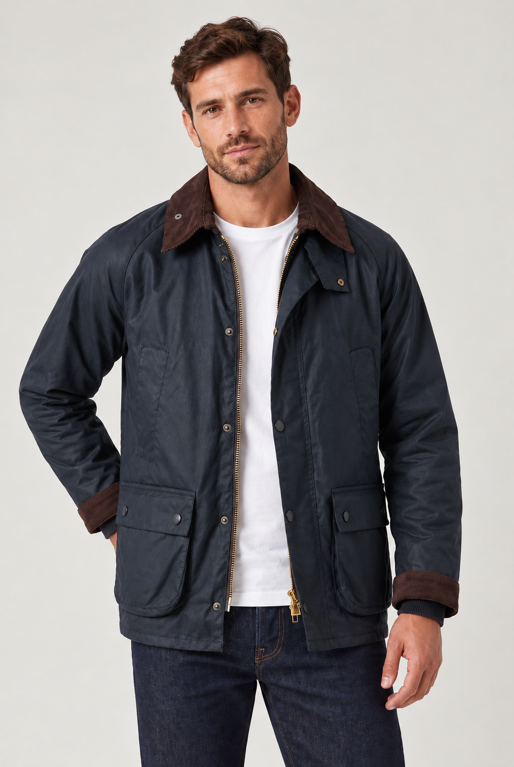 Men's Waxed Barn Jacket – Corduroy Collar & Zip Front