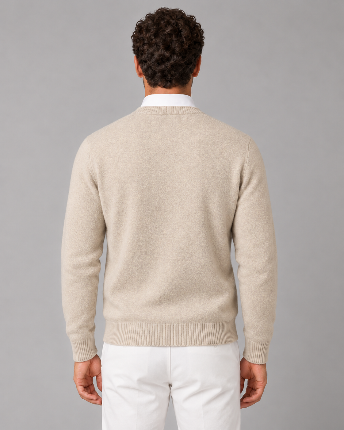 Men's Cashmere Crew-Neck Knit Sweater – Regular Fit & Ribbed Trims