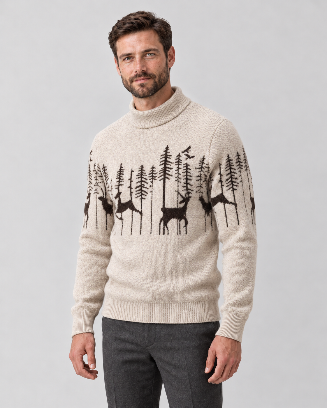 Men’s Christmas Jumper With Reindeer Mock Neck