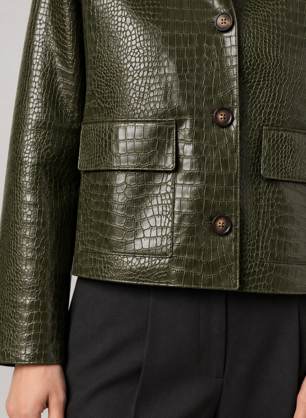 Women’s Faux Leather Jacket With Croc Effect