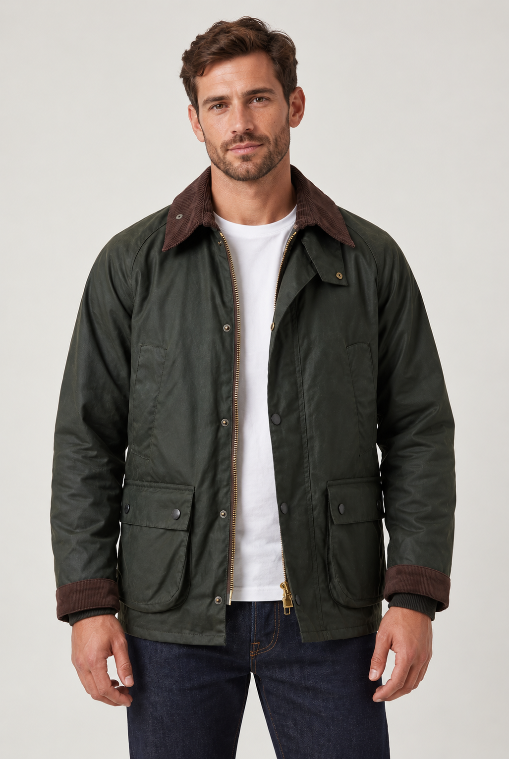 Men's Waxed Barn Jacket – Corduroy Collar & Zip Front
