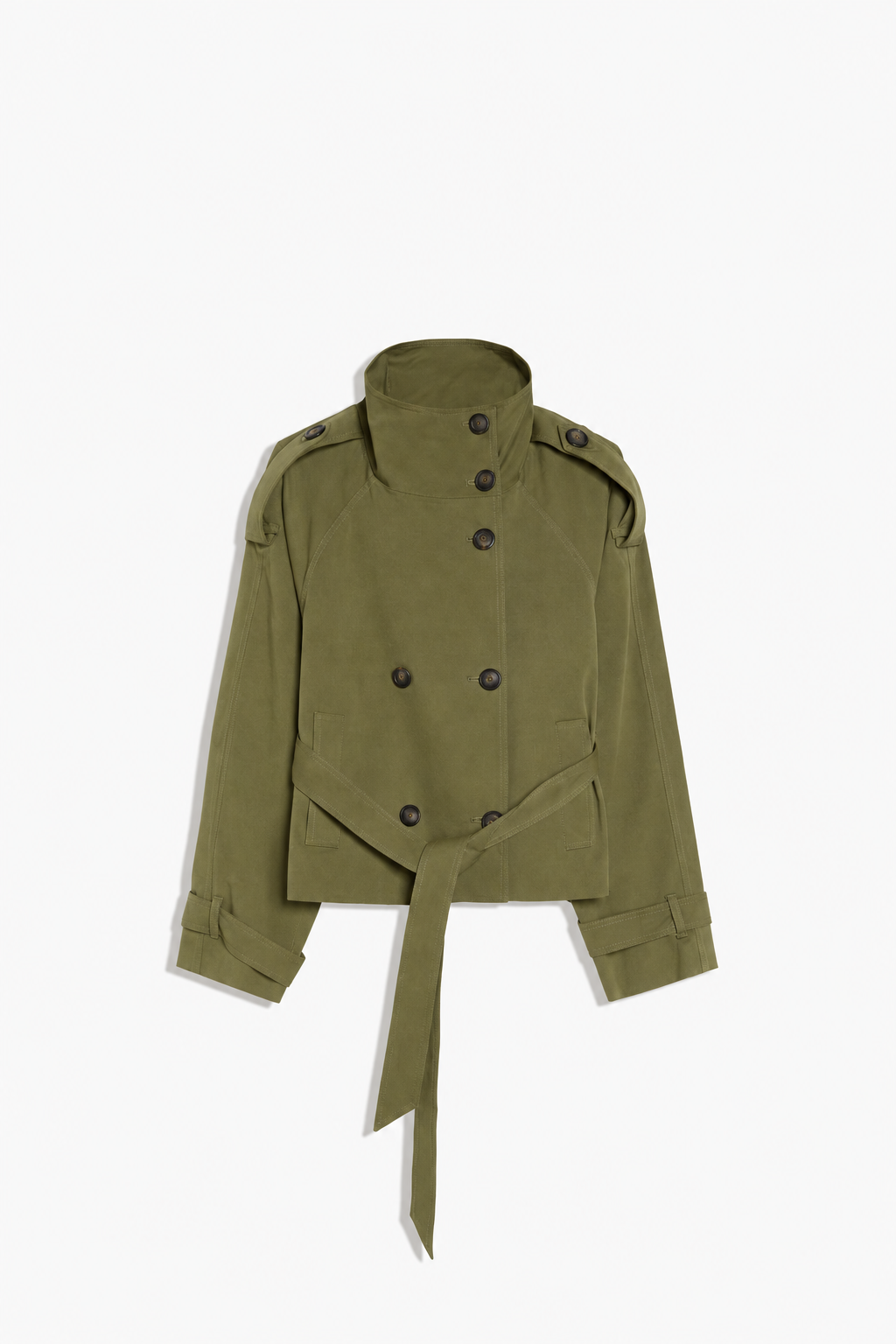 Women's Cropped Trench Coat – Double-Breasted Belted Jacket