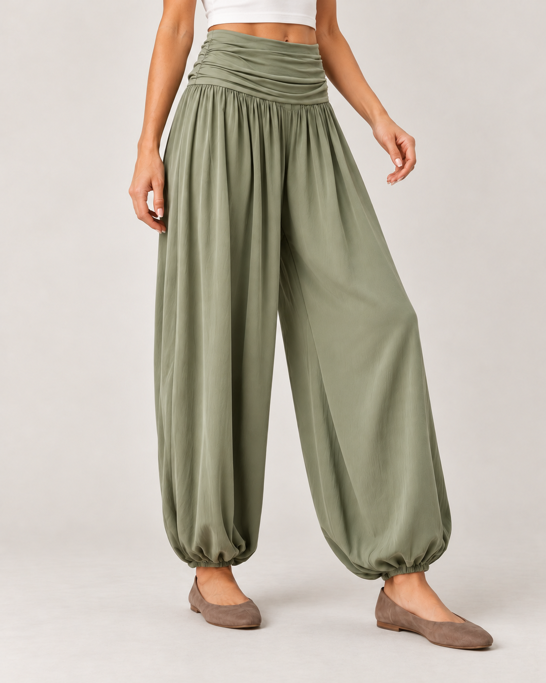 Women’s High Waisted Balloon Trousers with Draped Waistband
