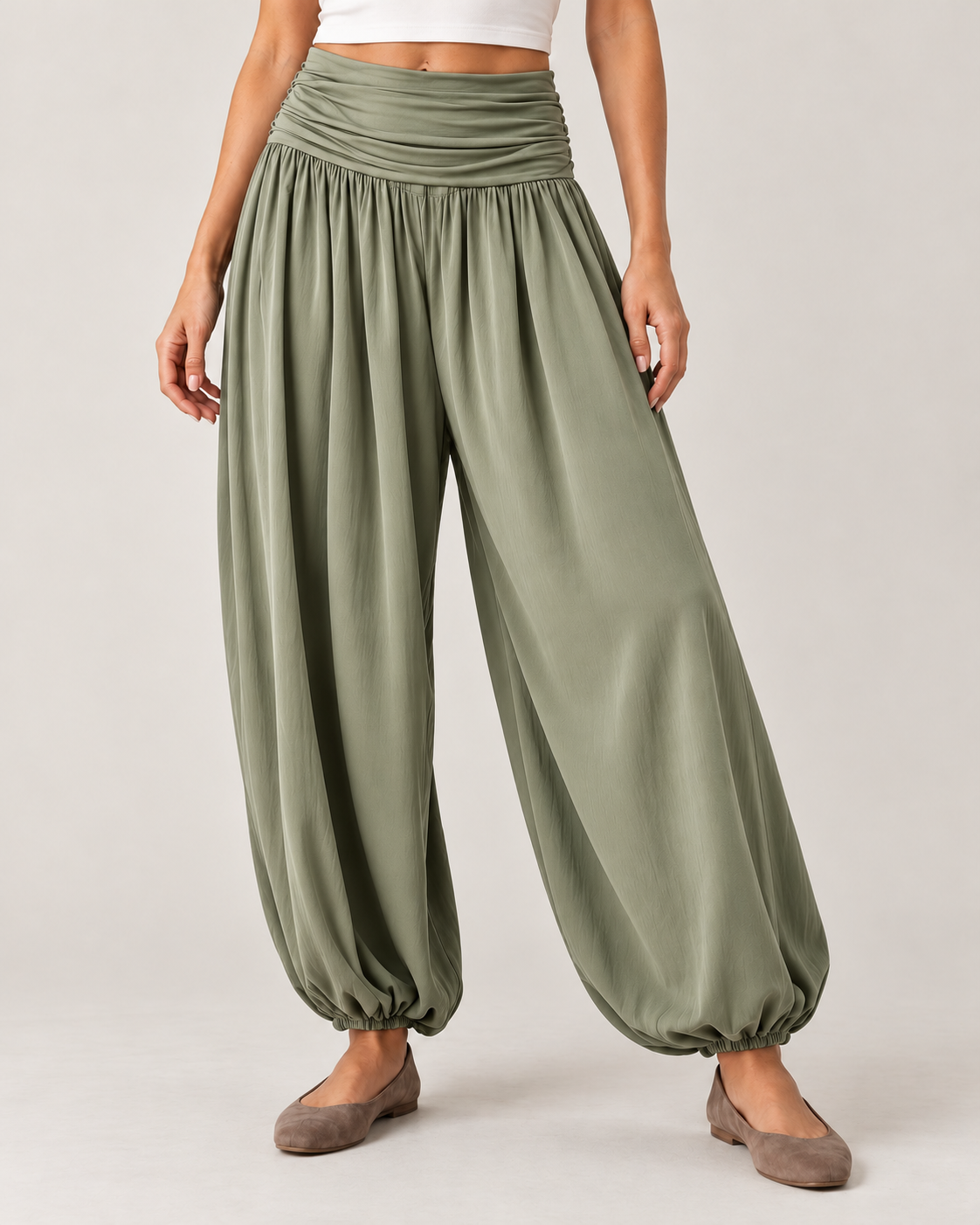 Women’s High Waisted Balloon Trousers with Draped Waistband