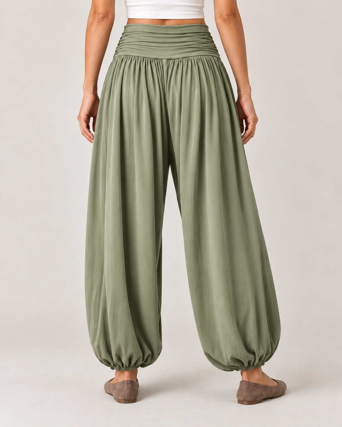 Women’s High Waisted Balloon Trousers with Draped Waistband
