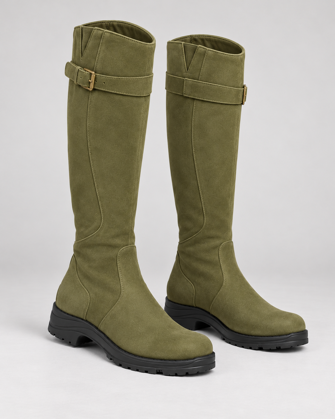 Women's Waterproof Leather Knee-High Boots – Buckle Strap