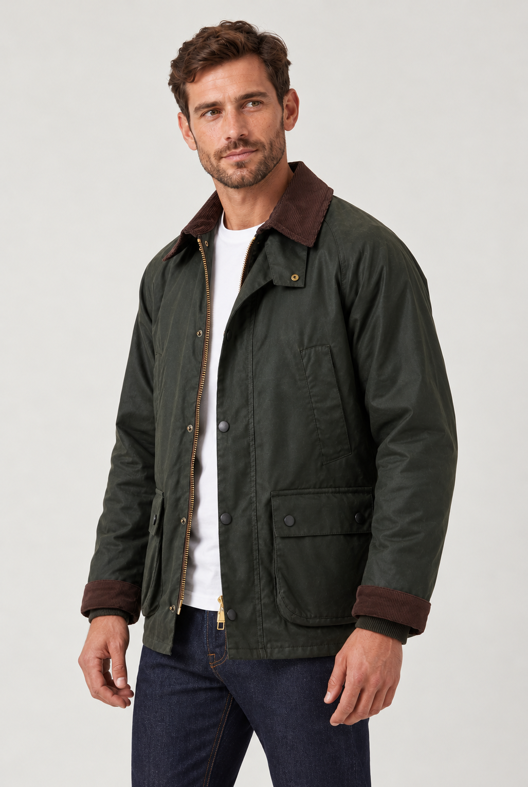 Men's Waxed Barn Jacket – Corduroy Collar & Zip Front