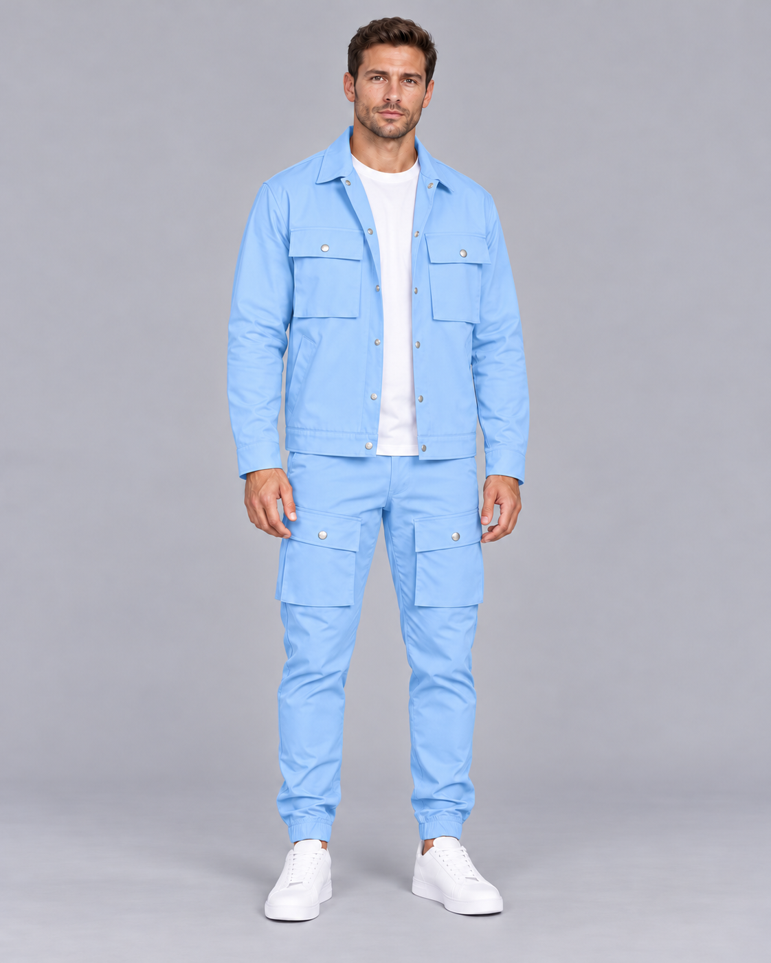 Men's Cargo Jacket and Jogger Set – Collar & Flap Pockets