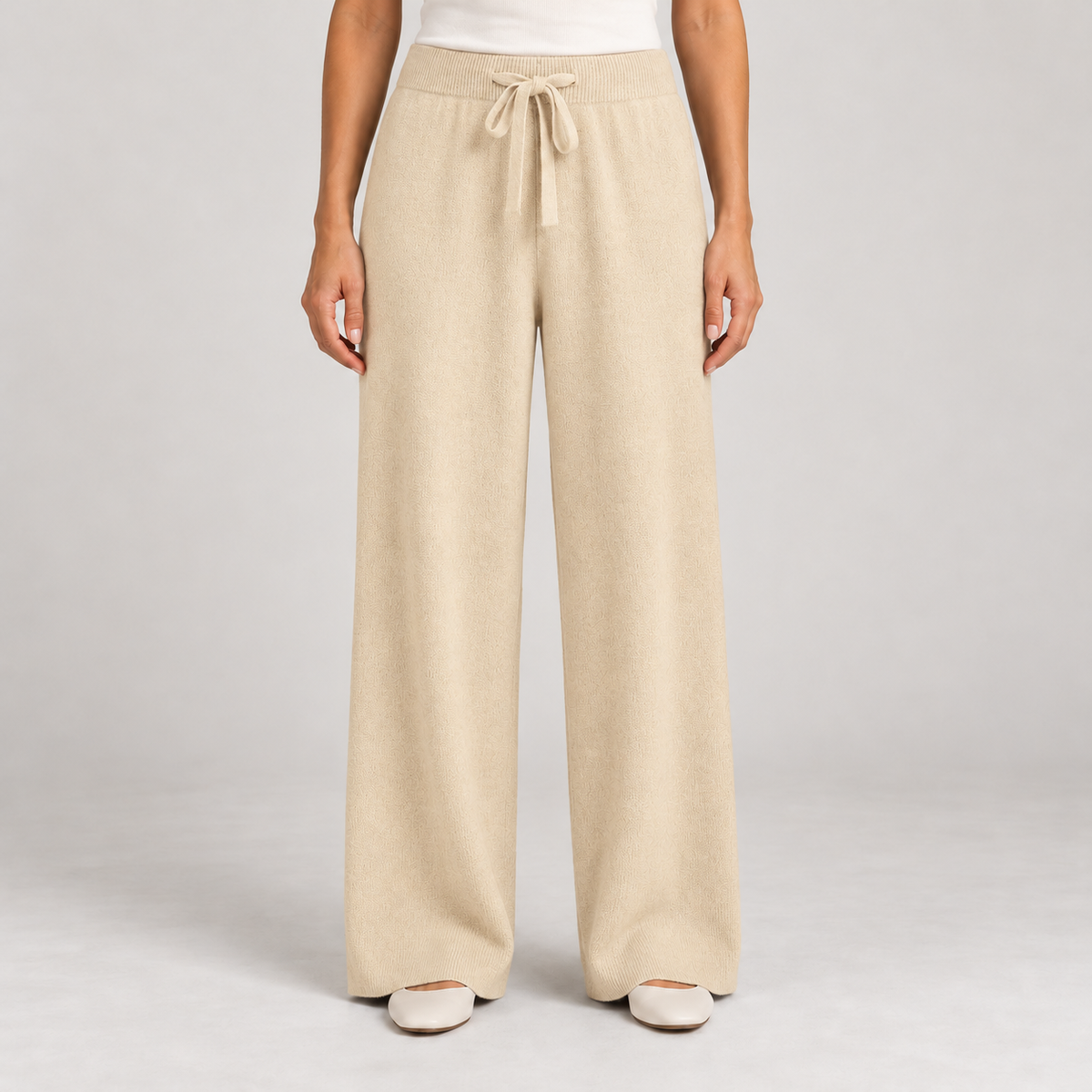 Women's Wide-Leg Knit Trousers – Drawstring Waist & Relaxed Fit