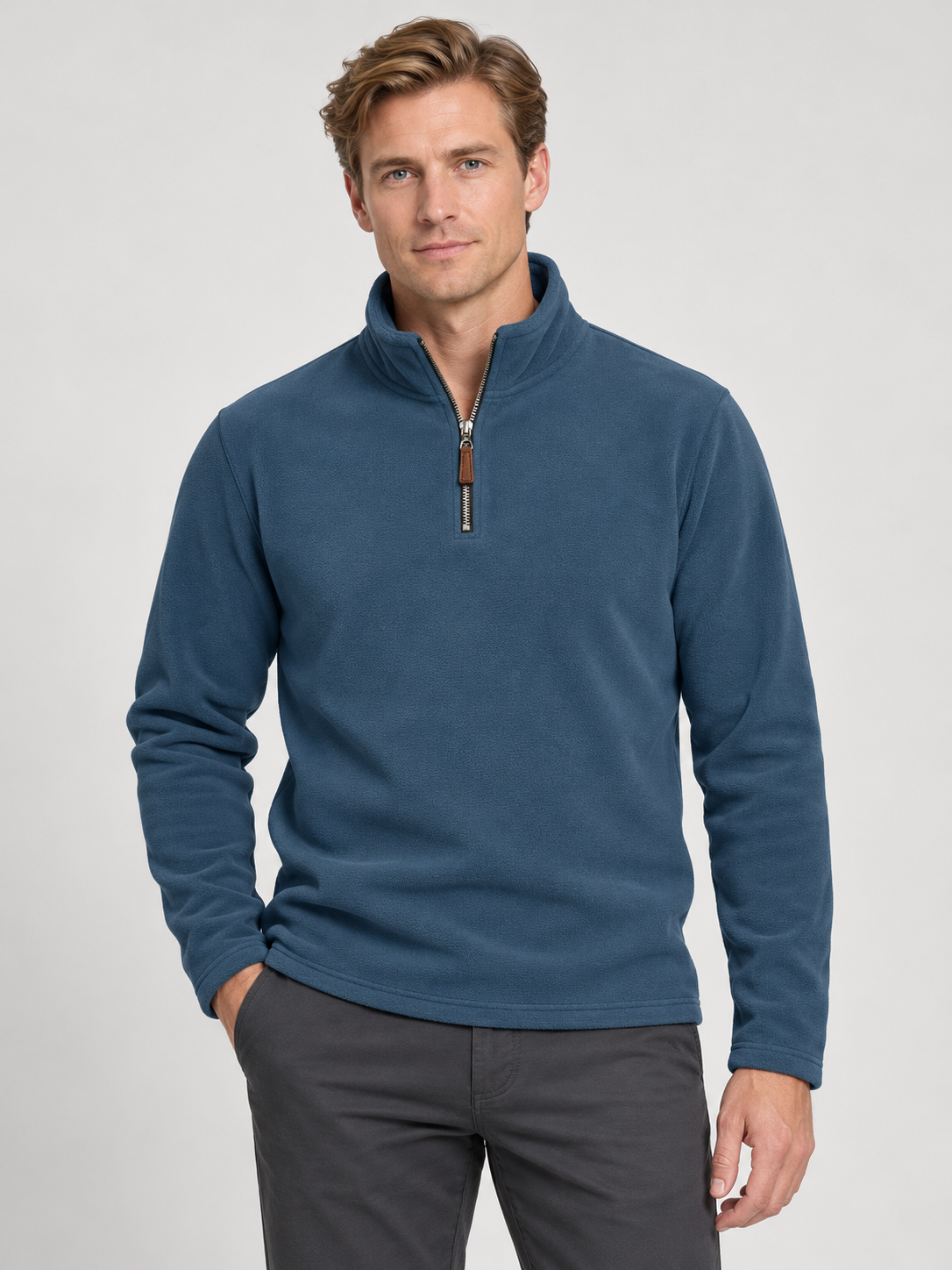 Men’s Quarter-Zip Fleece Jumper – Stand Collar & Regular Fit