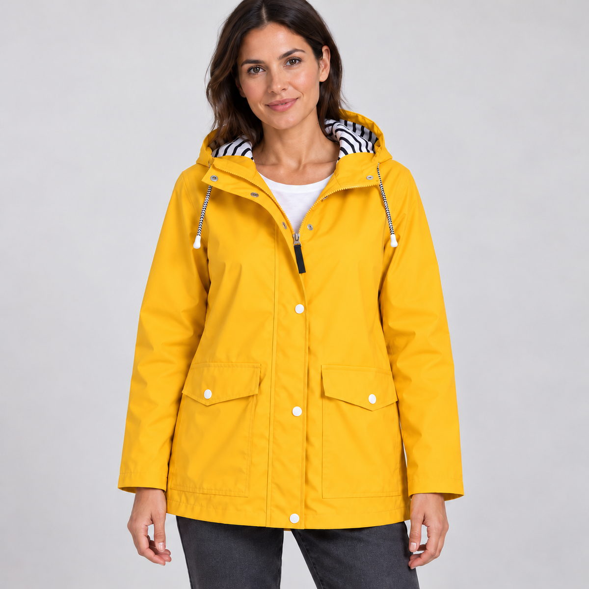 Women's Hooded Rain Jacket – Drawstring Hood & Flap Pockets