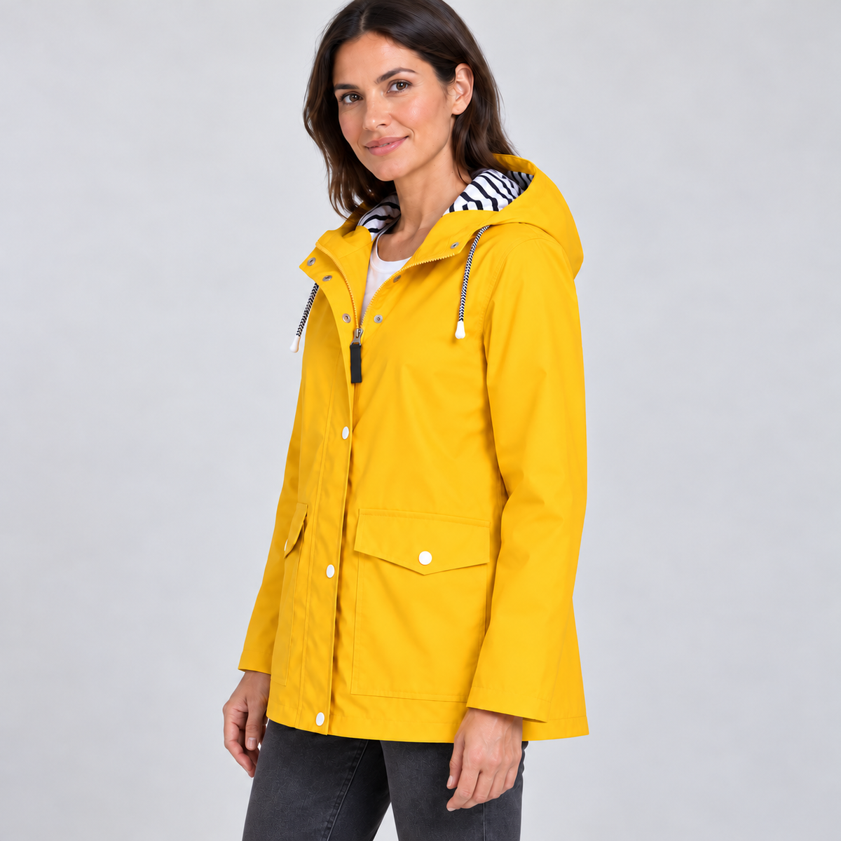 Women's Hooded Rain Jacket – Drawstring Hood & Flap Pockets