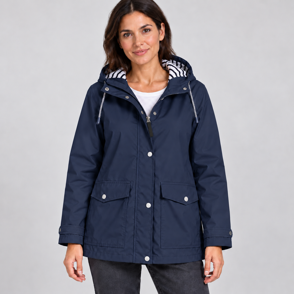 Women's Hooded Rain Jacket – Drawstring Hood & Flap Pockets