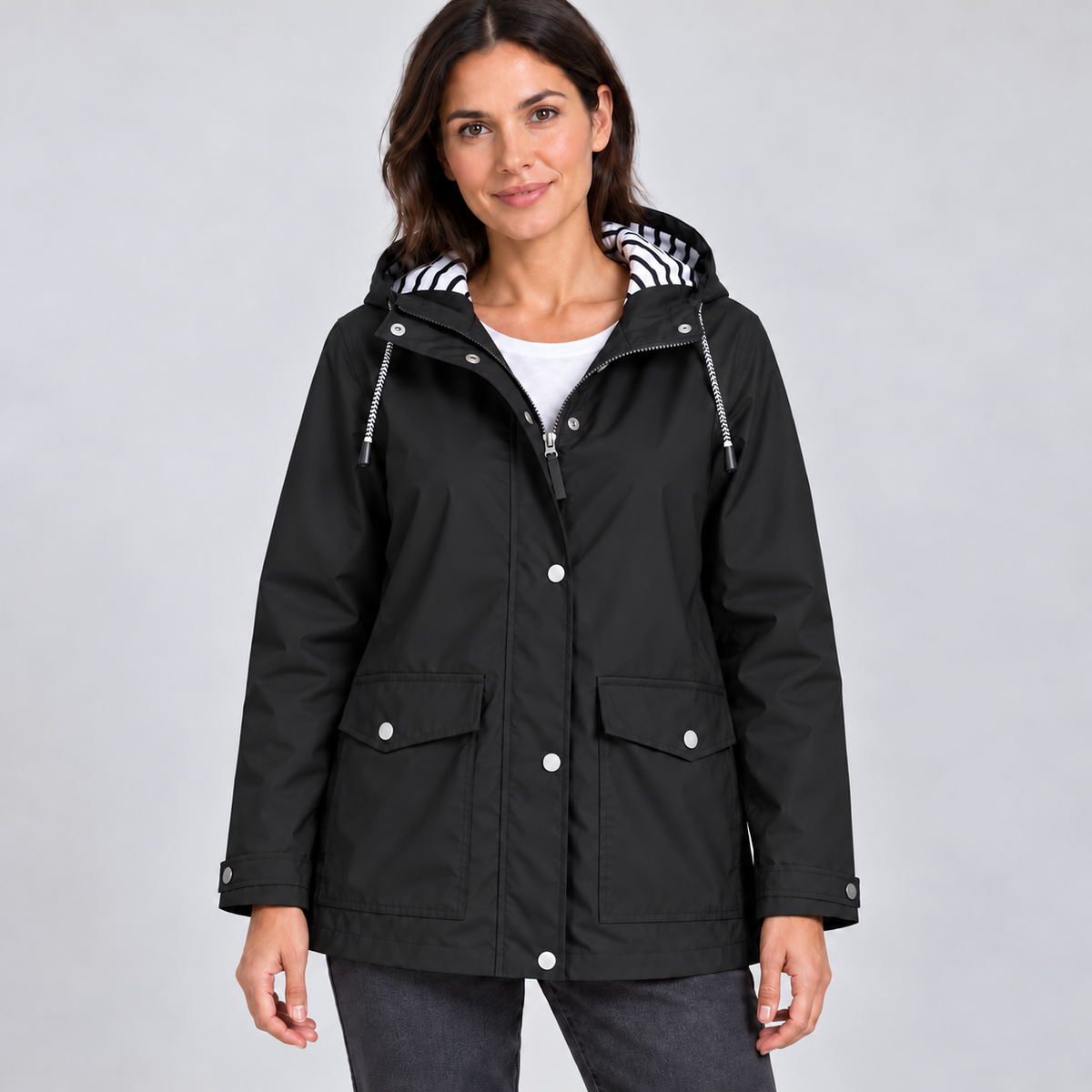 Women's Hooded Rain Jacket – Drawstring Hood & Flap Pockets