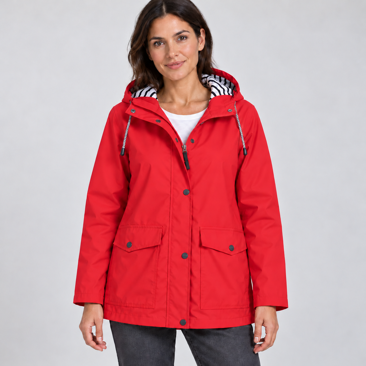 Women's Hooded Rain Jacket – Drawstring Hood & Flap Pockets
