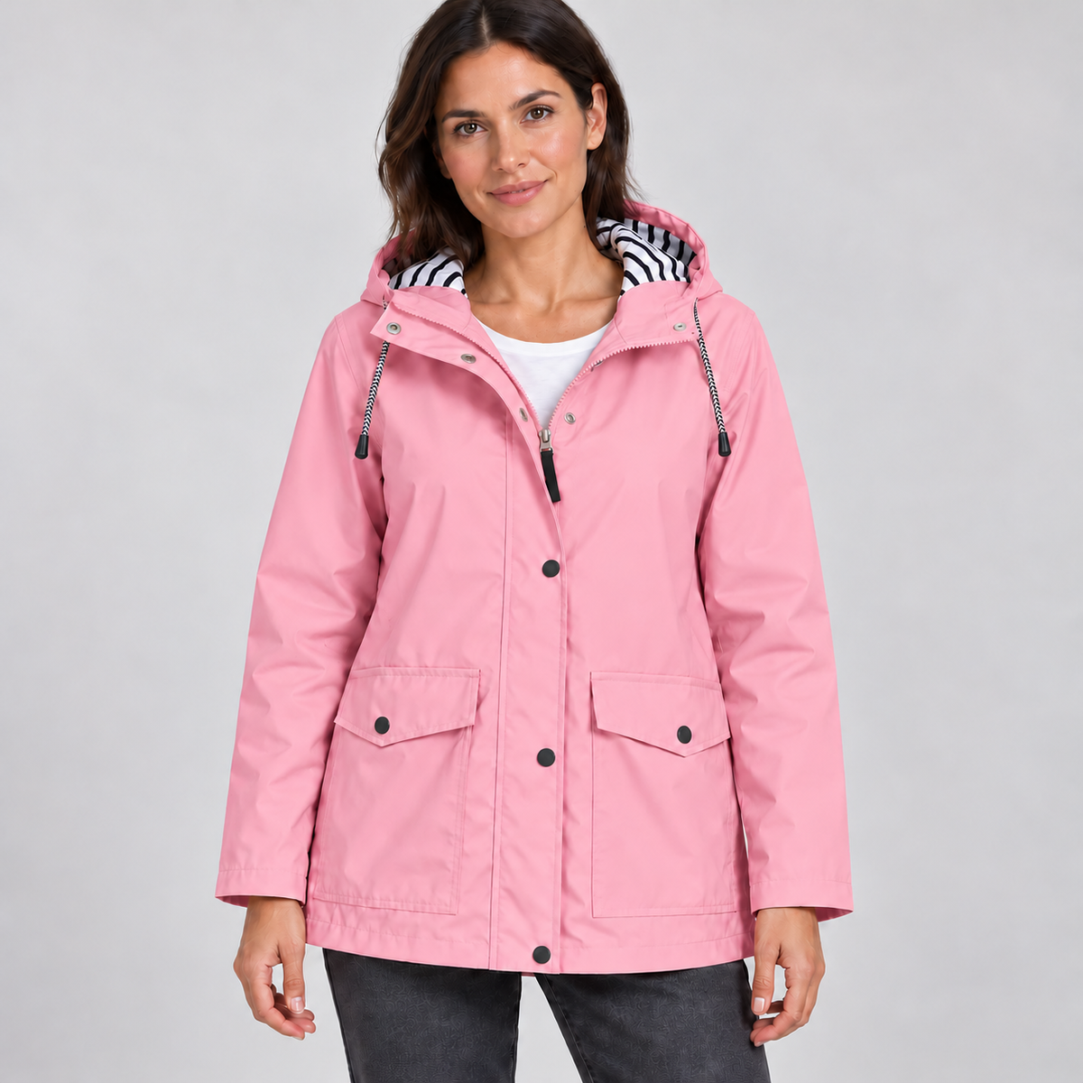 Women's Hooded Rain Jacket – Drawstring Hood & Flap Pockets