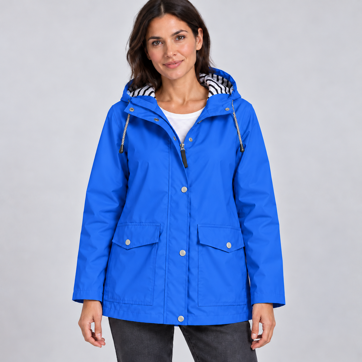Women's Hooded Rain Jacket – Drawstring Hood & Flap Pockets