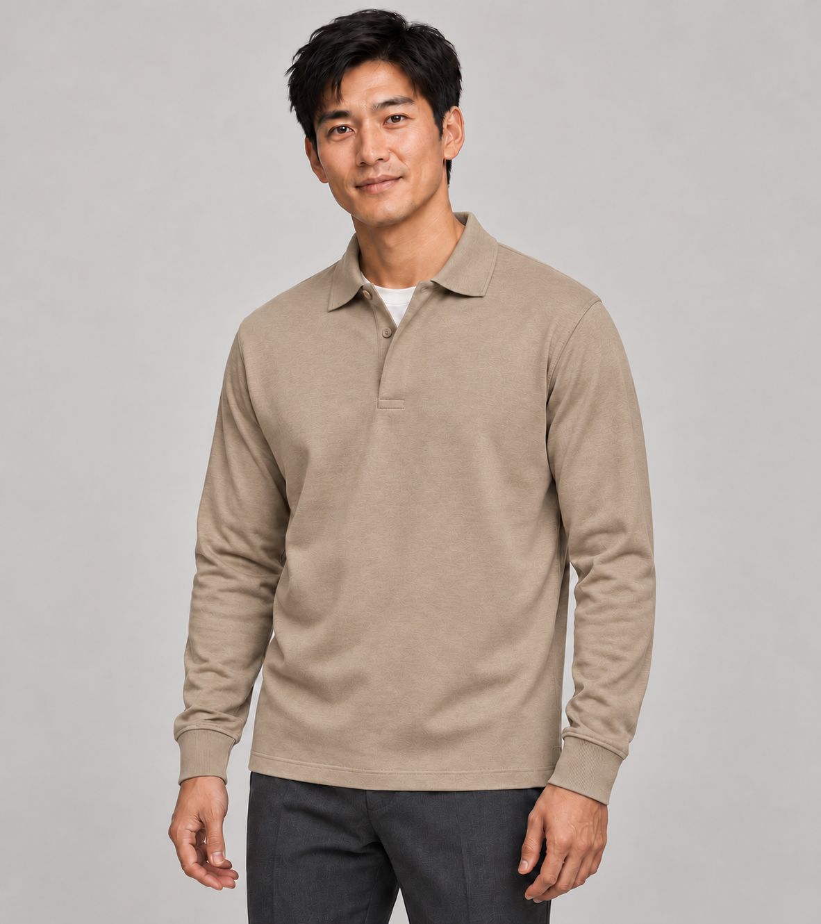 Men's Long-Sleeve Polo Shirt – Classic Collar & Button Placket