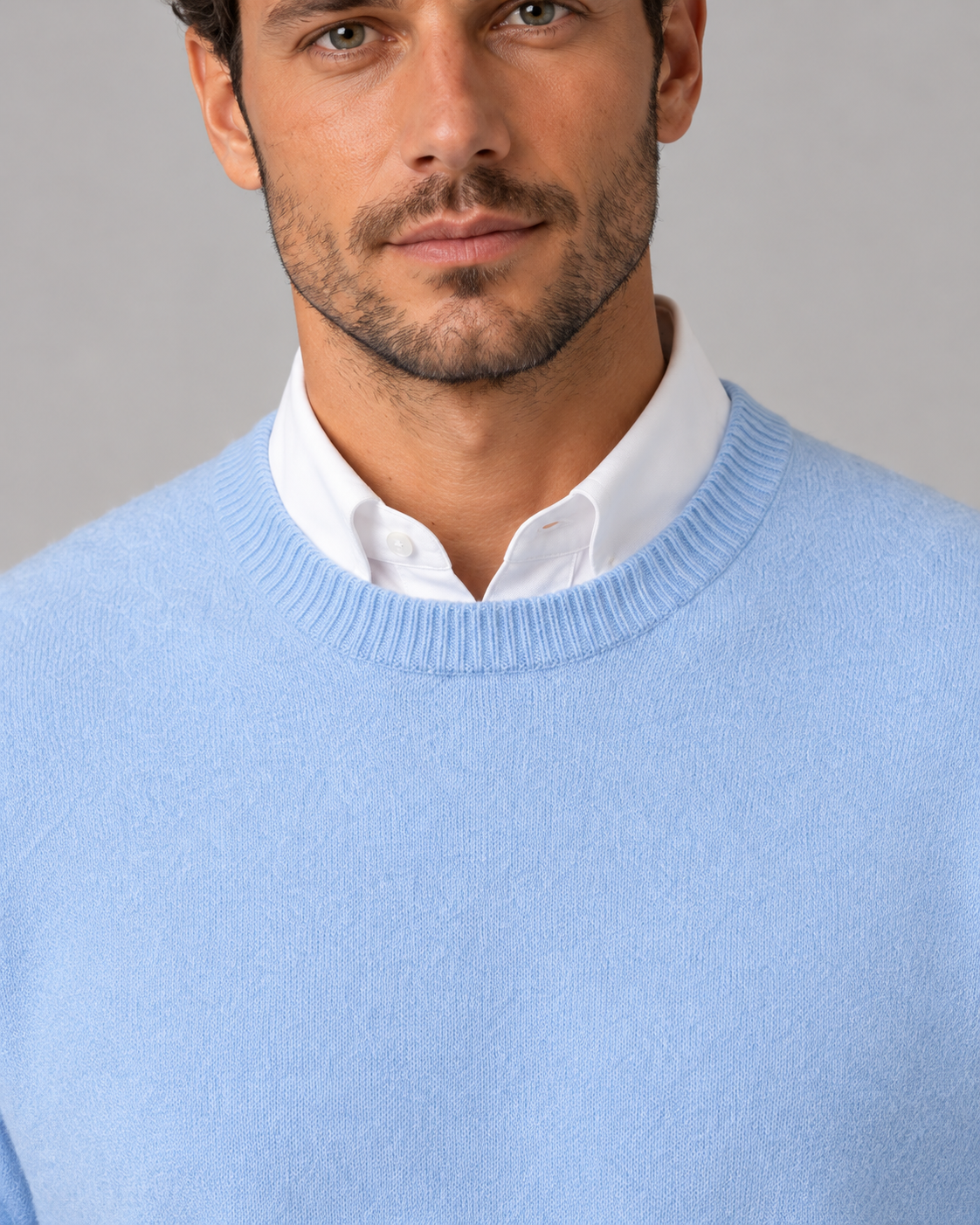 Men's Cashmere Crew-Neck Knit Sweater – Regular Fit & Ribbed Trims