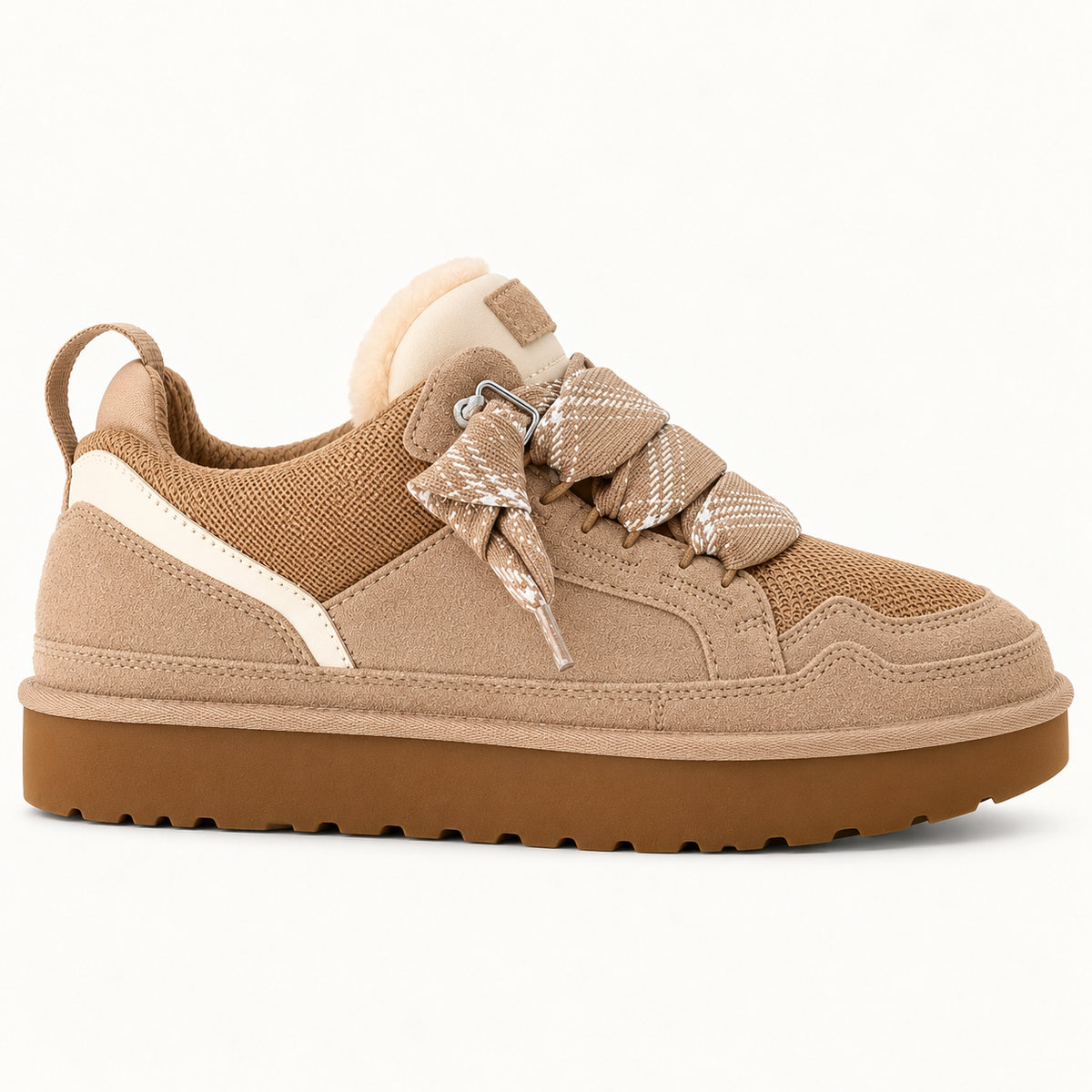 Women's Platform Trainers – Suede-Look Panels & Checked Laces