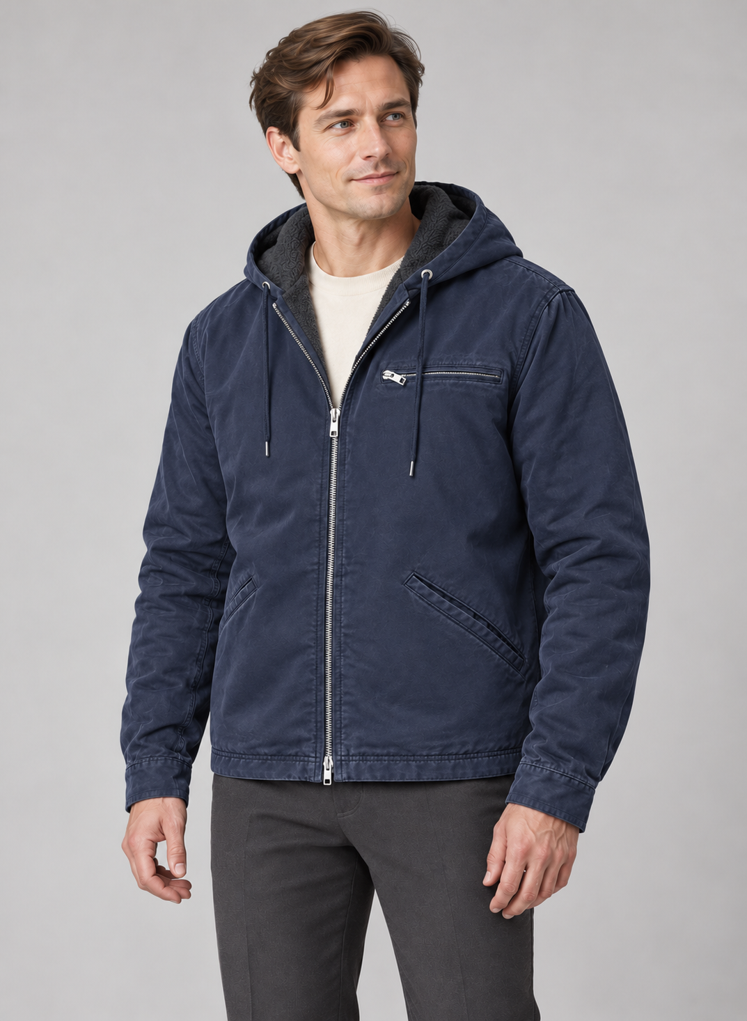 Men’s Jacket With Hood And Fleece Lining