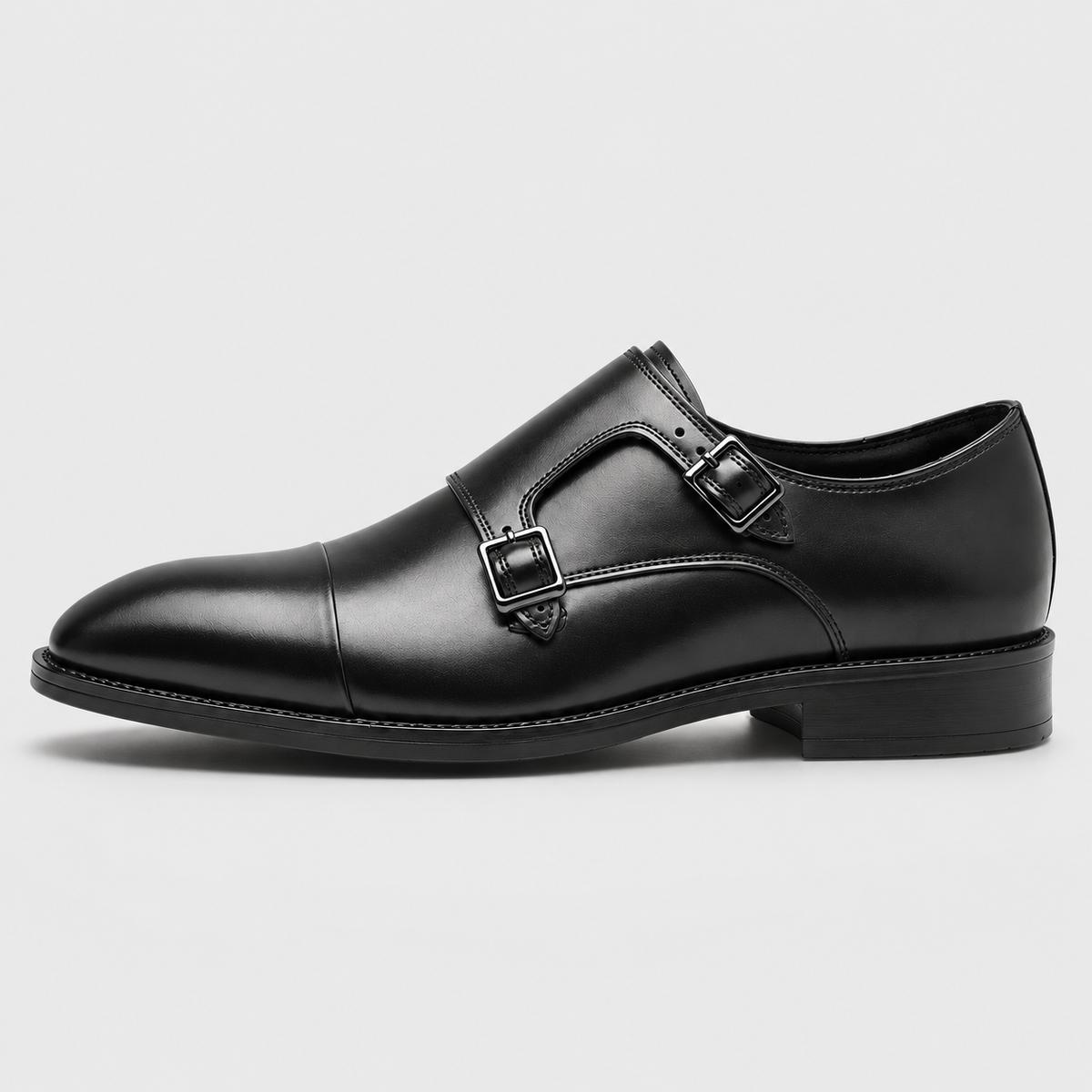 Men's Black Double Monk Strap Shoes – Cap-Toe Formal Style