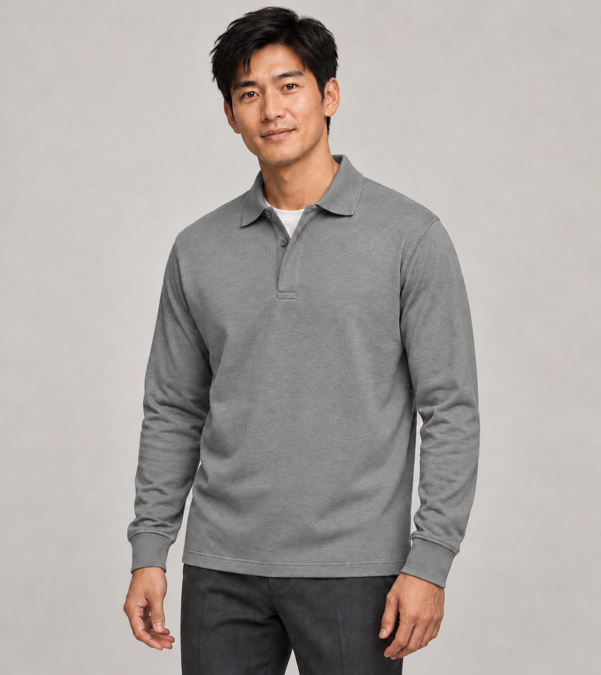 Men's Long-Sleeve Polo Shirt – Classic Collar & Button Placket