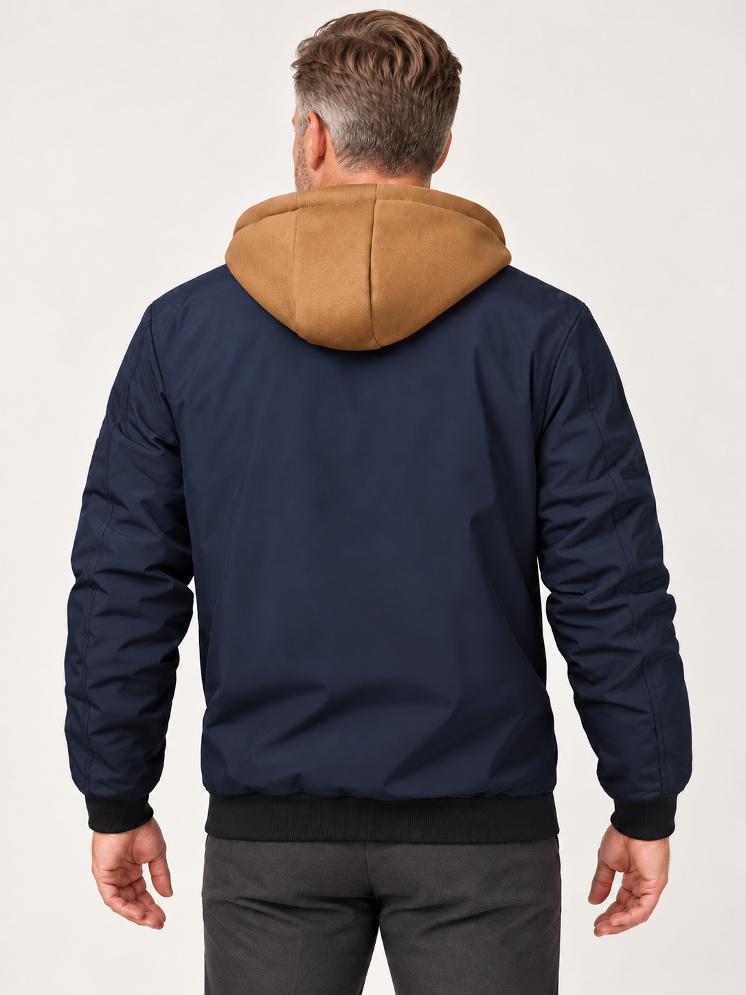Men’s Hooded Bomber Jacket – Contrast Hood & Zip Front