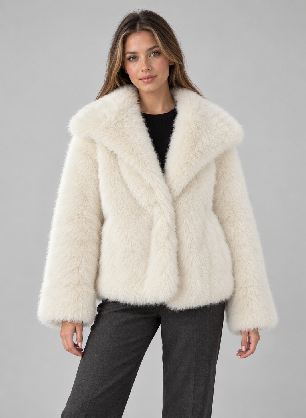 Women’s Faux Fur Jacket With V Neck