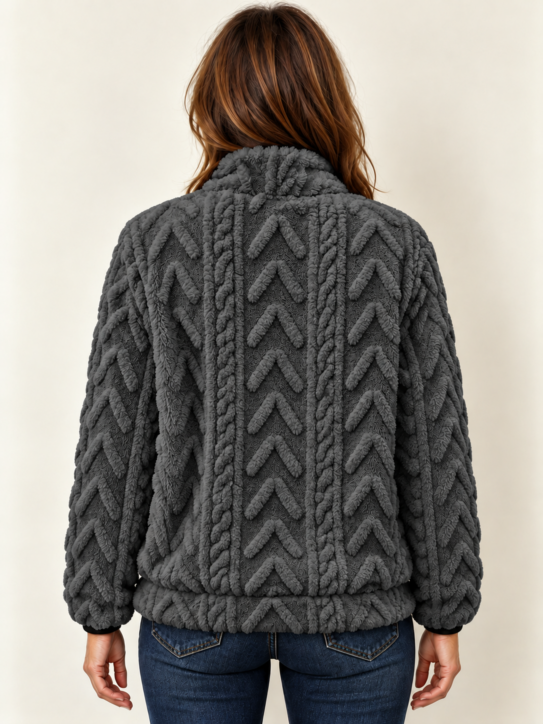 Women’s Half-Zip Fleece Jumper – Textured & Kangaroo Pocket