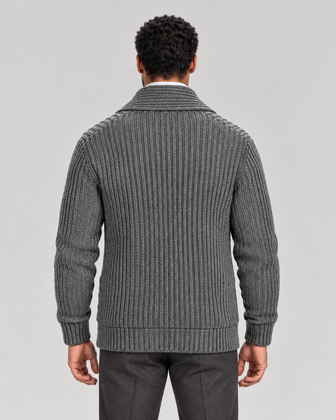 Men’s Shawl Collar Cardigan with Ribbed Knit and Button Front