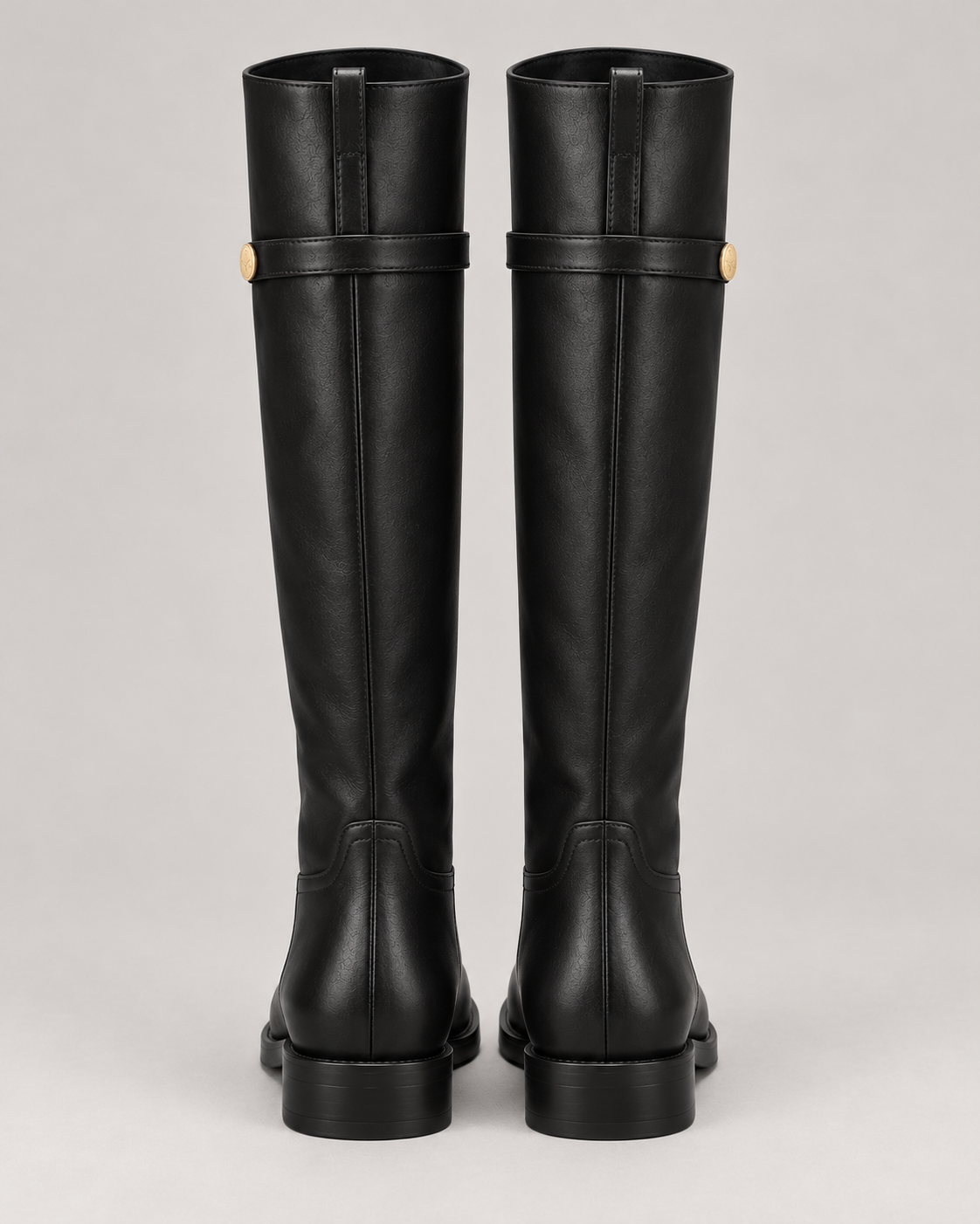 Women's Black Leather Knee-High Boots – Low Block Heel