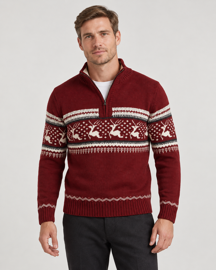 Men’s Christmas Jumper With Half-Zip Neck