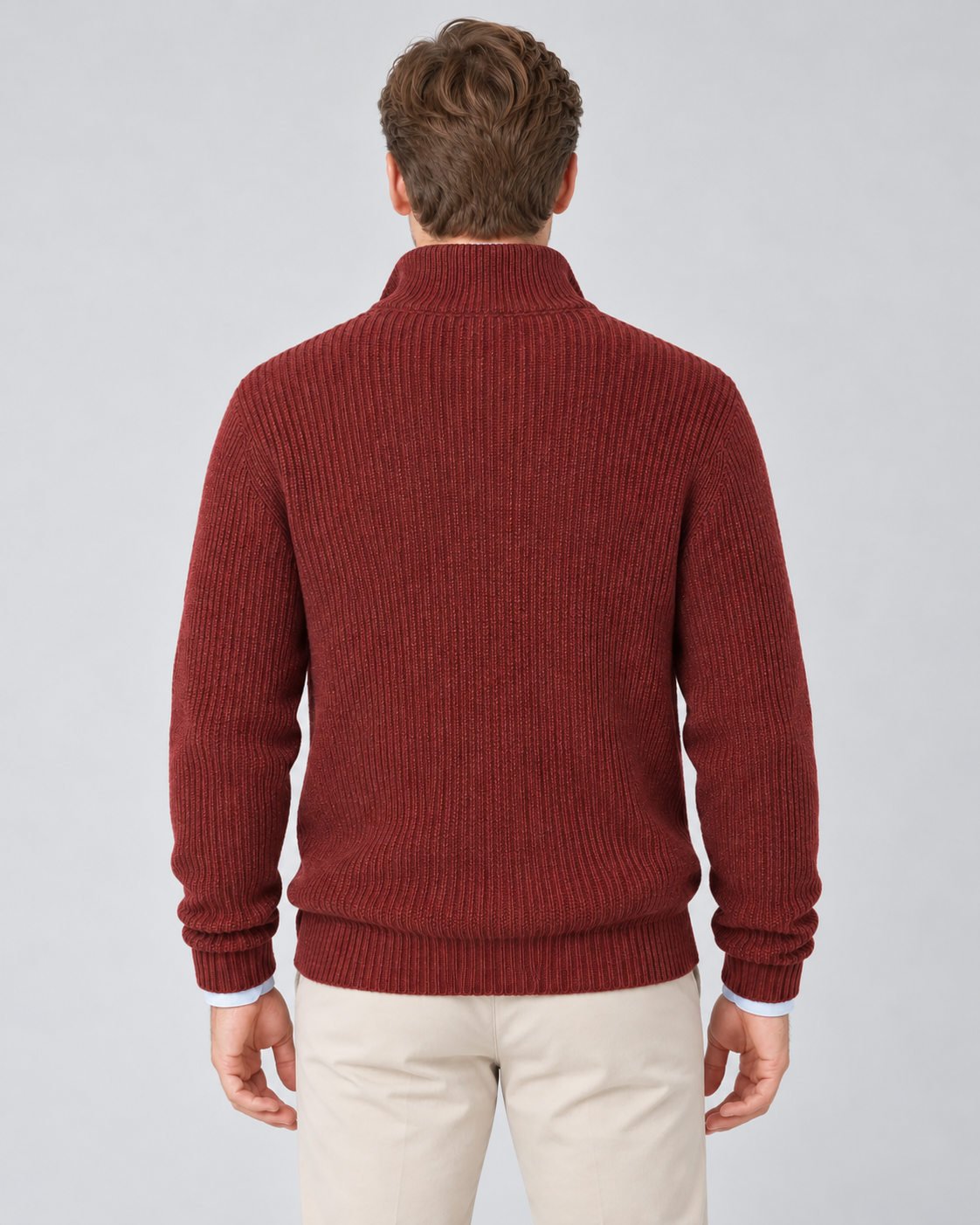 Men's Cashmere Quarter-Zip Jumper – Ribbed Knit & High Collar