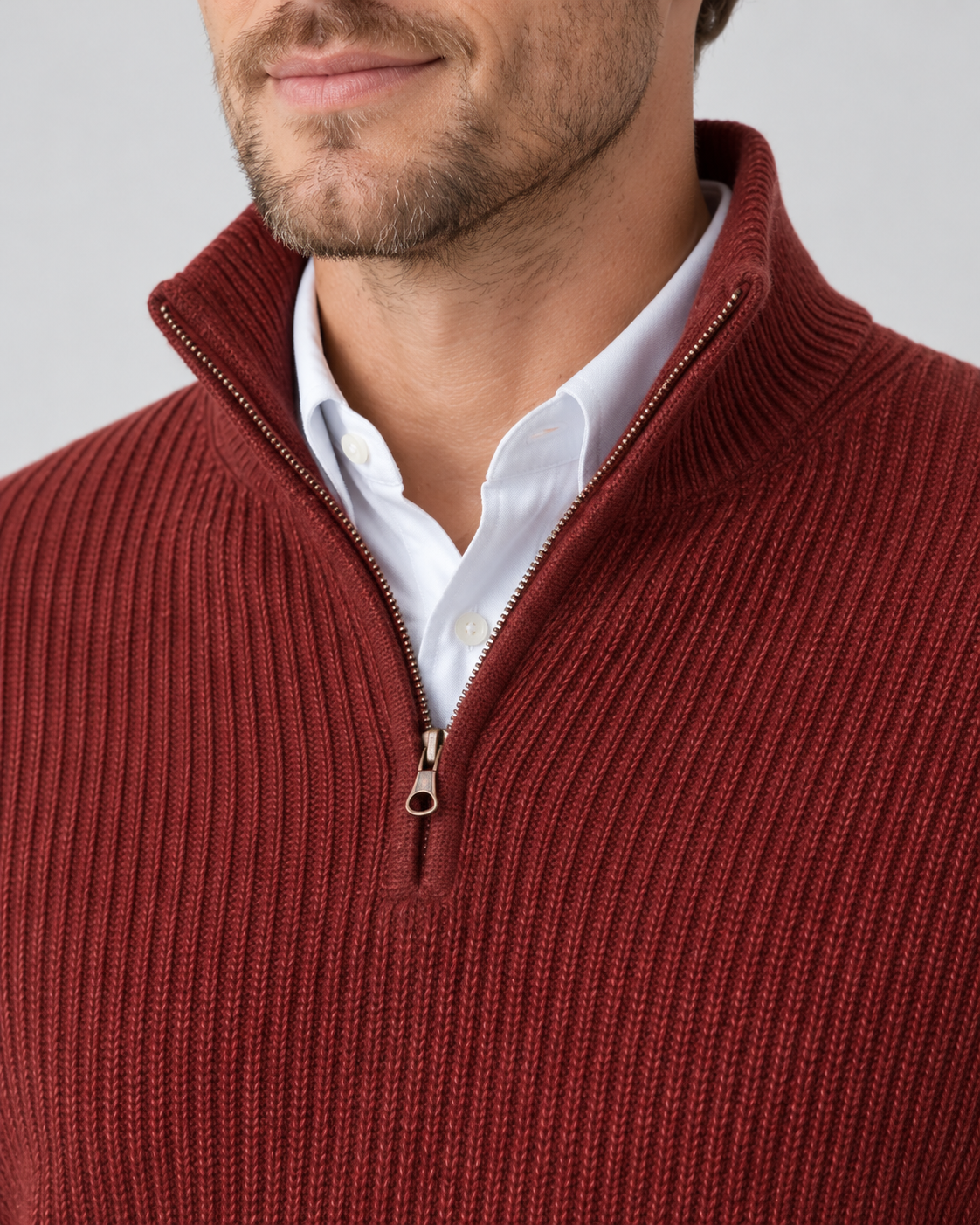 Men's Cashmere Quarter-Zip Jumper – Ribbed Knit & High Collar