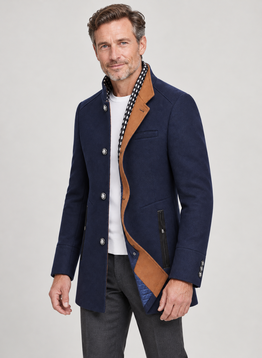 Men’s Pea Coat With Detachable Zip Collar
