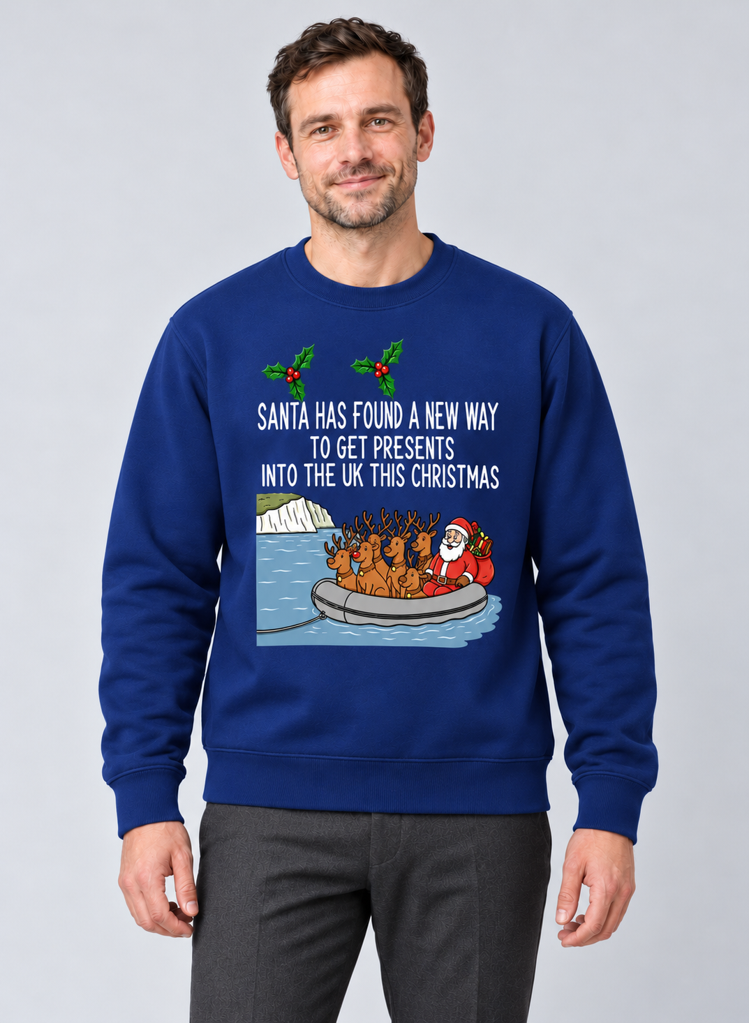 Men’s Christmas Jumper With Santa Boat Graphic