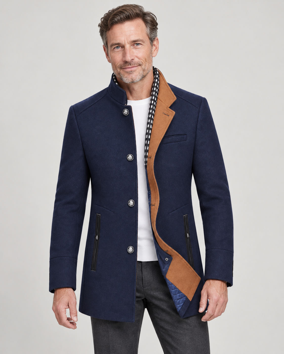 Men’s Pea Coat With Detachable Zip Collar