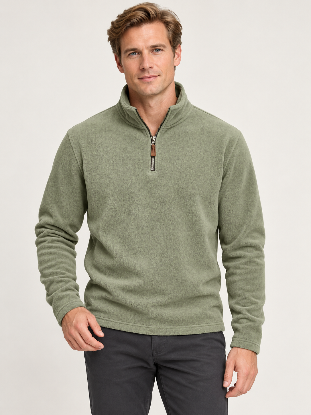 Men’s Quarter-Zip Fleece Jumper – Stand Collar & Regular Fit