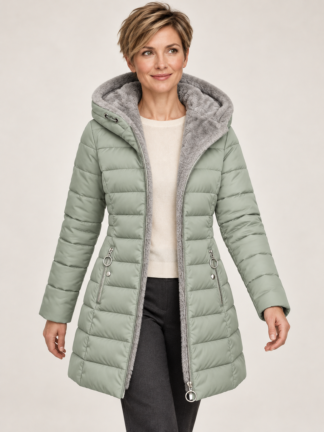 Women’s Hooded Puffer Coat – Fleece-Lined & Longline