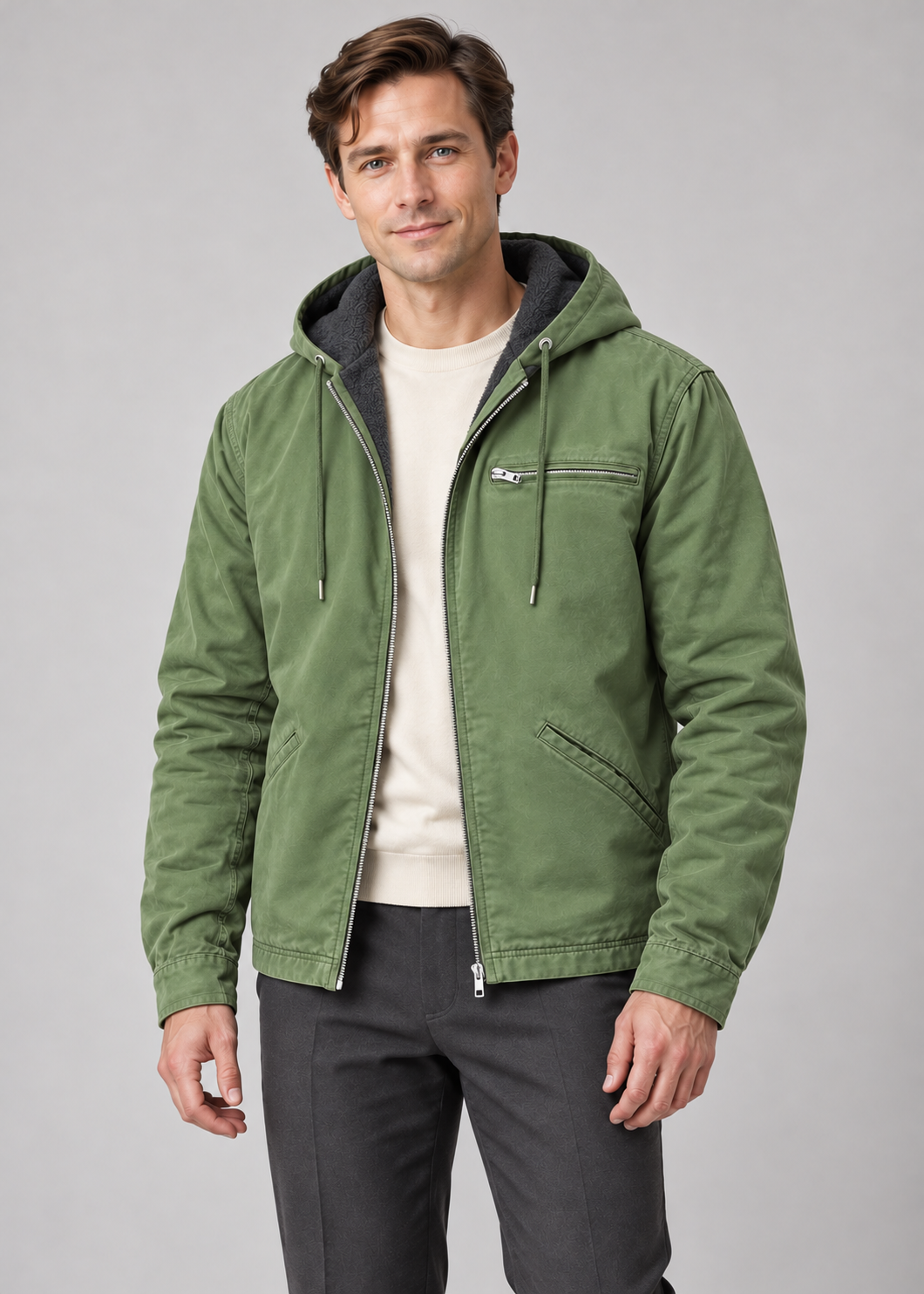 Men’s Jacket With Hood And Fleece Lining