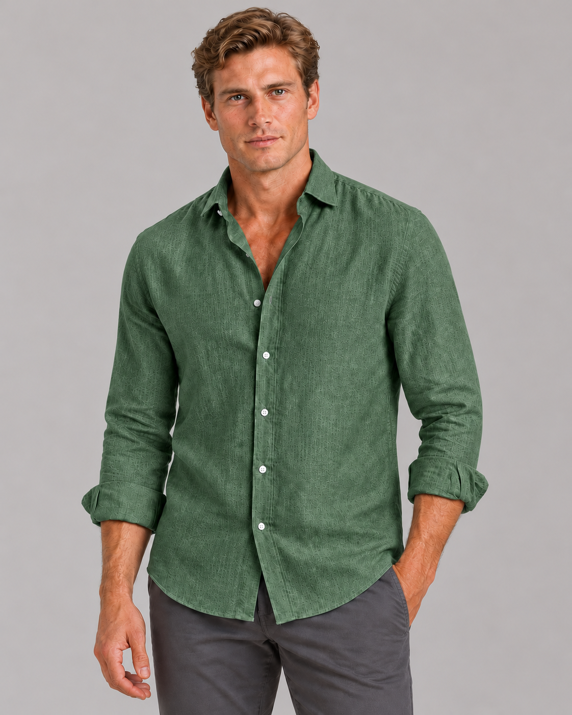 Men's Linen-Look Shirt – Classic Collar & Button Front