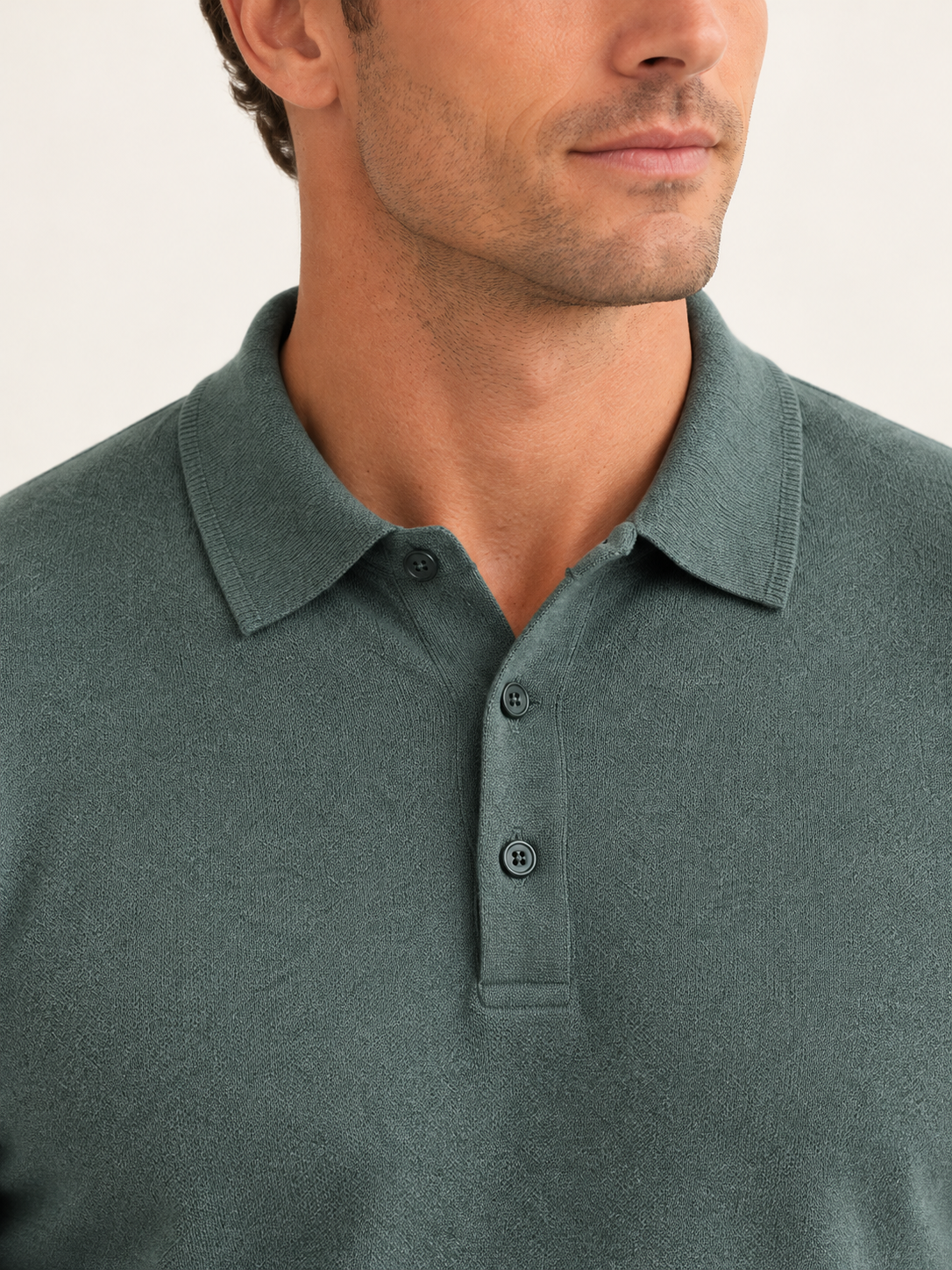 Men’s Long-Sleeve Knitted Polo Shirt – Button Placket & Ribbed Trims