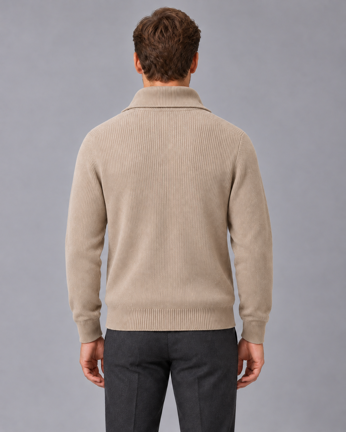 Men’s Cashmere Zip Cardigan – Rib Knit
