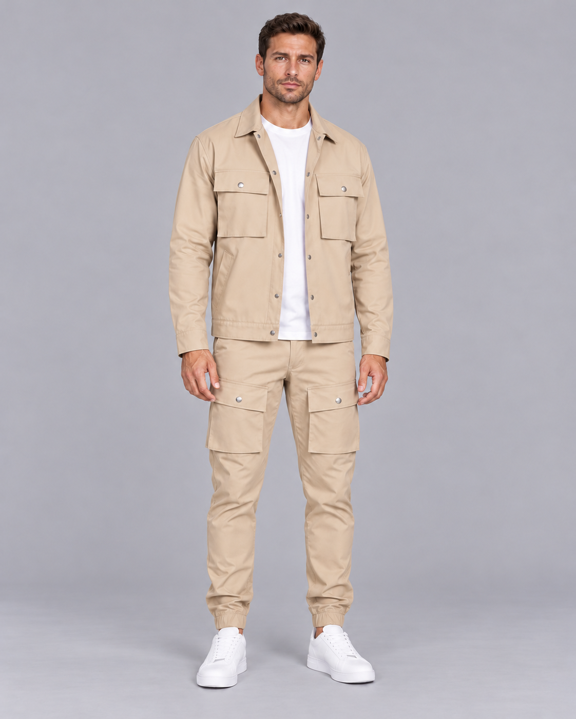 Men's Cargo Jacket and Jogger Set – Collar & Flap Pockets
