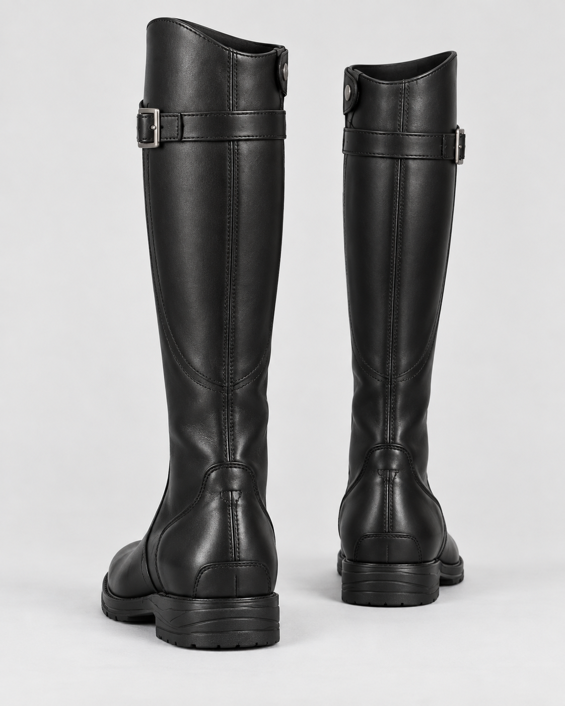 Women's Waterproof Leather Knee-High Boots – Buckle Strap